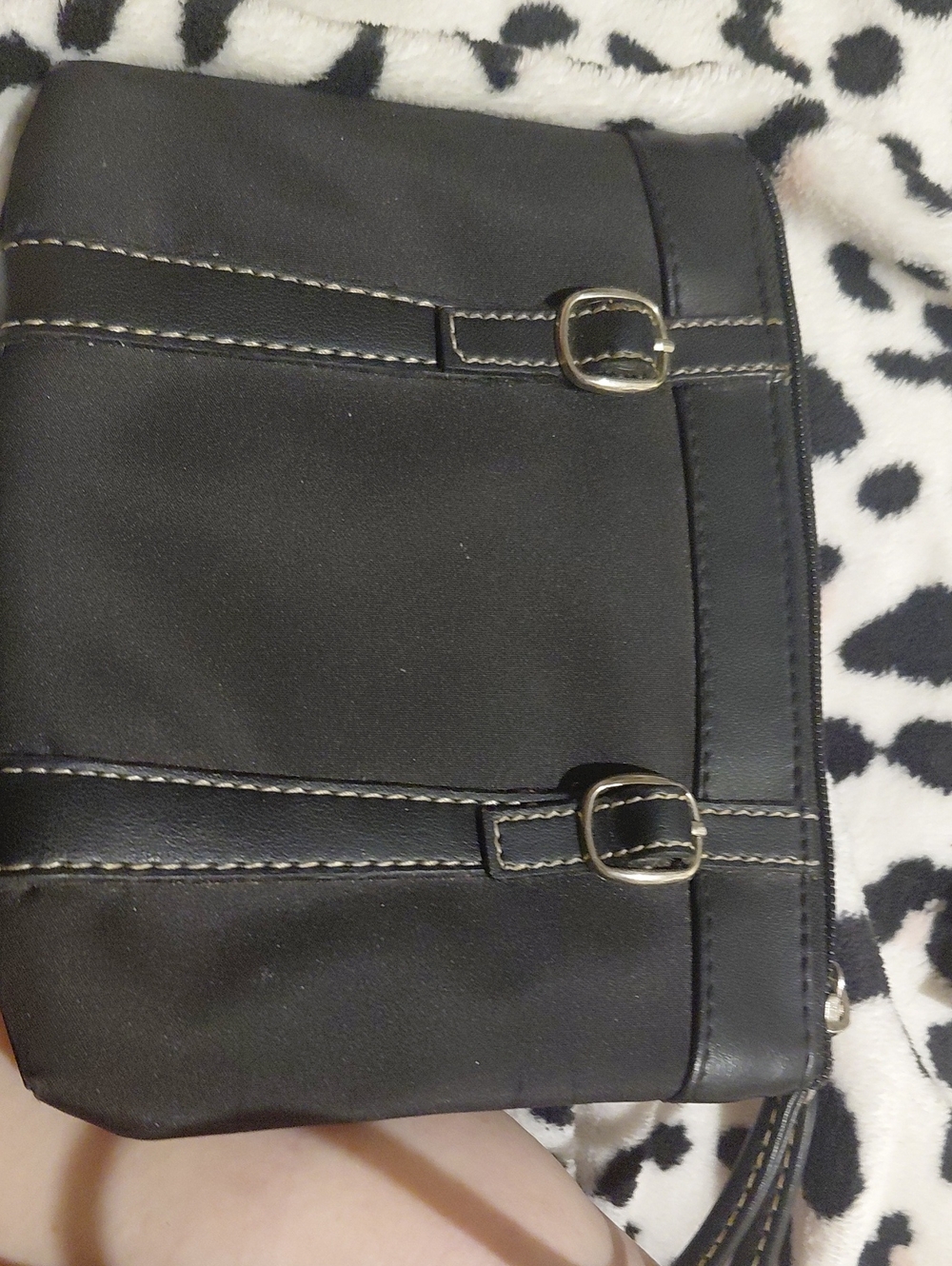 Black Crossbody Bag with Silver Buckle Accents